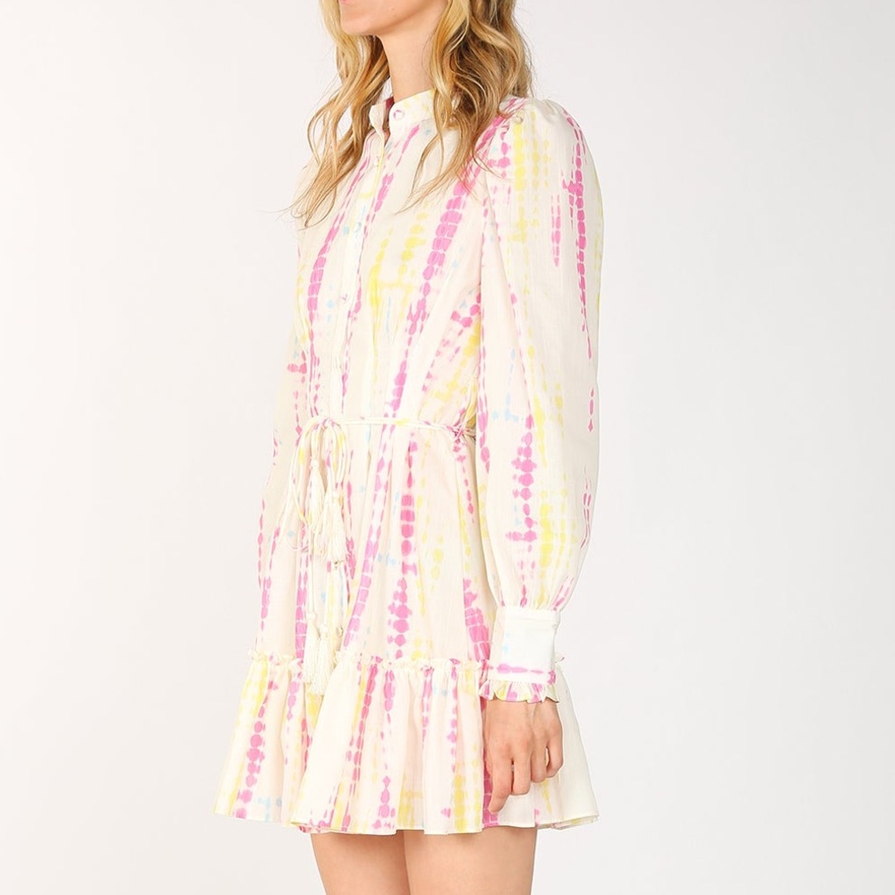NWT Beulah Women's SZ L Shirt-dress Tie-Dye Bishop Sleeve Tiered Preppy Dress - Picture 7 of 9